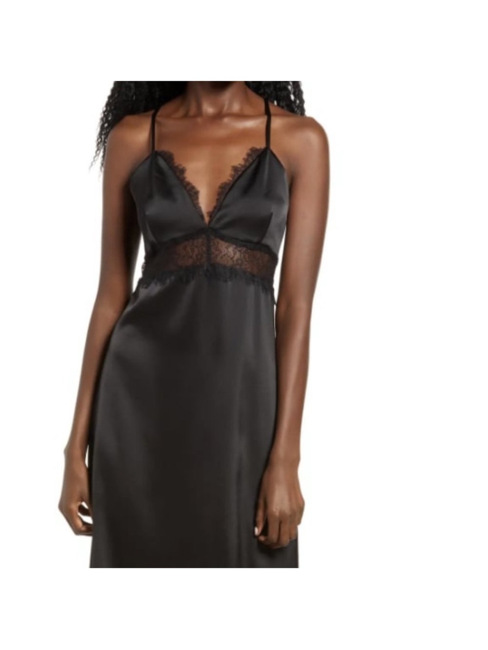 Wayf Black Satin Lace-Trim Slip